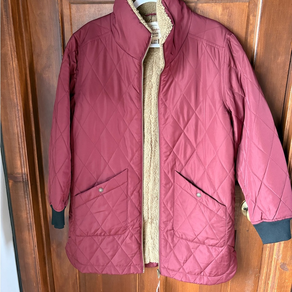 Weatherproof Quilted Puffer Jacket Womens Size S Burgundy Sherpa Lined Coat